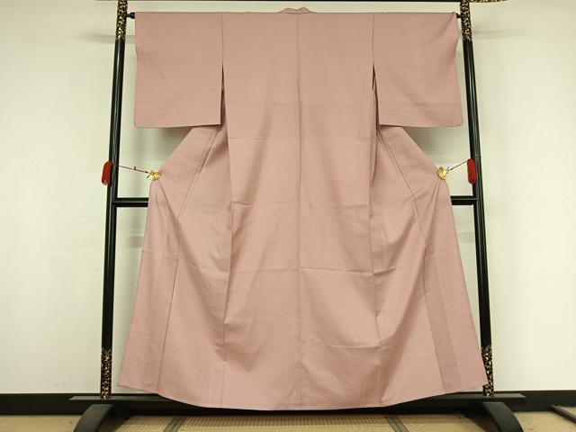 平和屋着物▽上質な紬 単衣 色無地 鴇色 正絹 逸品 AABK3725jh