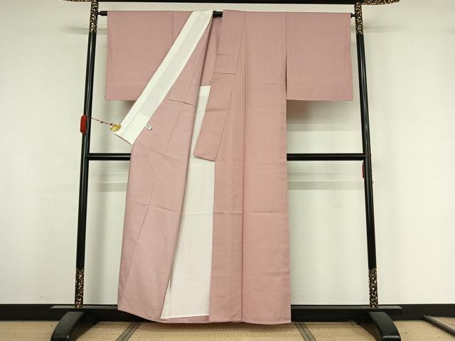 平和屋着物▽上質な紬 単衣 色無地 鴇色 正絹 逸品 AABK3725jh