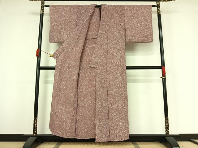 平和屋着物▽上質な小紋 単衣 草花文 鬼しぼ縮緬 正絹 逸品 AABK3726jh