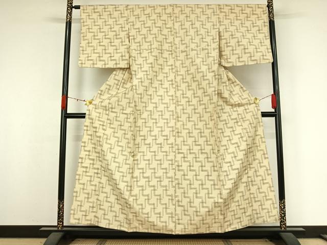 平和屋着物▽上質な紬 単衣 幾何学文様 正絹 逸品 AABK3727jh