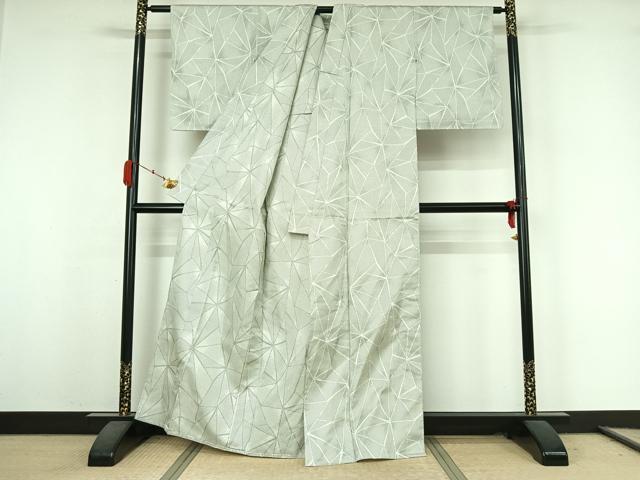 平和屋着物▽上質な紬 単衣 幾何学文様 正絹 逸品 AABK3741jh