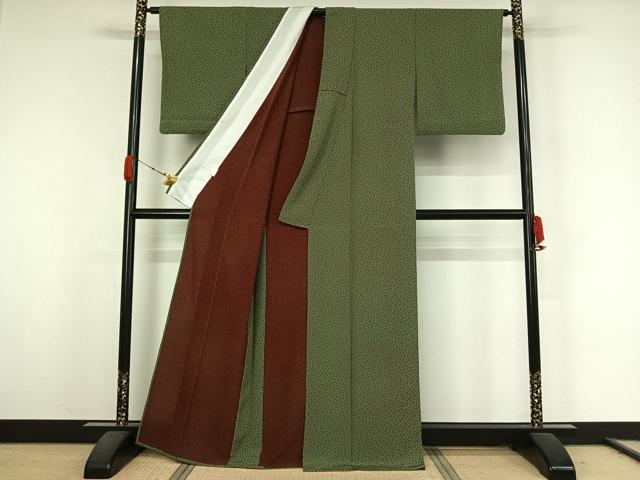 平和屋着物▽江戸小紋 単衣 舞花文 両面染め 東レシルック 反端付き 洗える着物 AABK3743jh