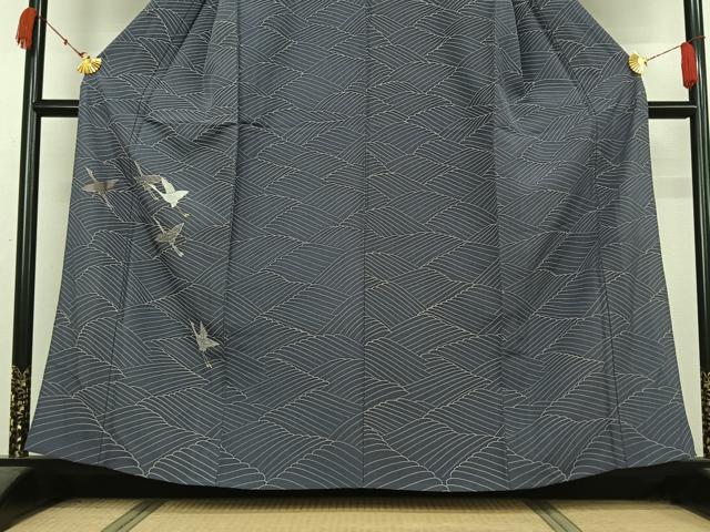 平和屋着物▽豪華色留袖 単衣 刺繍 飛鶴文 金糸 正絹 逸品 AABK3745jh