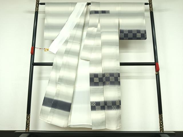 平和屋着物▽訪問着 単衣 お召地 横段吉祥文 正絹 逸品 AABK3747jh