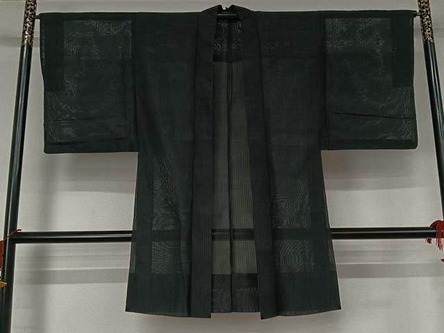 平和屋着物▽男性 長羽織 スリーシーズン 春夏秋 塵除け 縞 正絹 逸品 AABK3752jh