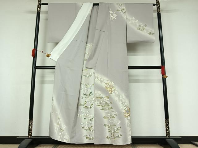 平和屋着物▽訪問着 単衣 友禅 駒刺繍 松竹梅 暈し染め 金彩 正絹 逸品 AABK3755jh