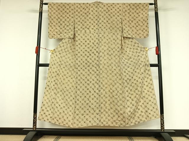 平和屋着物▽上質な小紋 単衣 型染め 花丸文 正絹 逸品 AABK3756jh