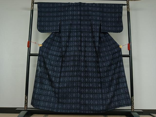 平和屋着物▽上質な紬 単衣 幾何学文様 正絹 逸品 AABK3759jh