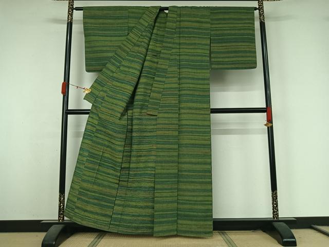 平和屋着物▽上質な紬 単衣 横段文 正絹 逸品 AABK3762jh
