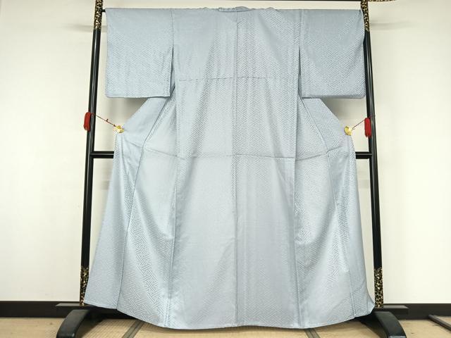 平和屋着物▽色無地 単衣 紗綾形地紋 月白色 洗える着物 AABK3766jh
