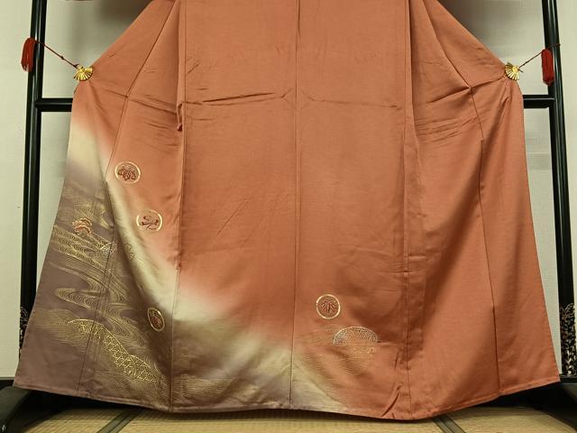 平和屋着物▽訪問着 単衣 駒刺繍 立波花丸文 暈し染め 金彩 正絹 逸品 AABK3771jh