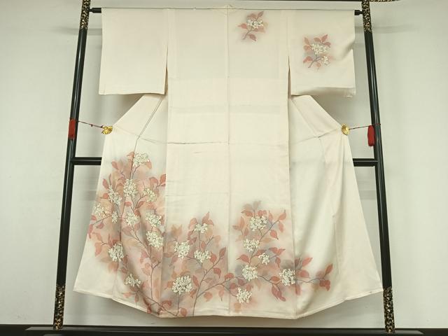 平和屋着物▽訪問着 単衣 駒刺繍 枝花文 暈し染め 正絹 逸品 AABK3773jh
