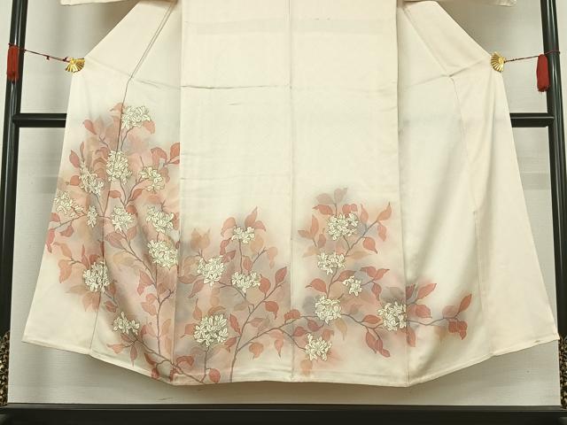 平和屋着物▽訪問着 単衣 駒刺繍 枝花文 暈し染め 正絹 逸品 AABK3773jh