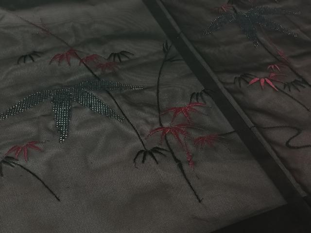 平和屋着物▽羽織 スリーシーズン 春夏秋 塵除け 笹の葉文 黒地 正絹 逸品 未使用 AABK3775jh