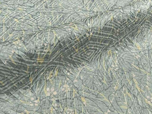 平和屋着物▽名門 藤娘きぬたや・総絞り(杢目絞り) 小紋 単衣 枝花文 正絹 逸品 AABK3777jh