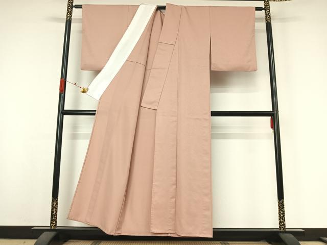 平和屋着物▽色無地 単衣 唐草地紋 灰桜色 洗える着物 AABK3783jh