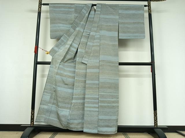平和屋着物▽上質な紬 単衣 横段文 正絹 逸品 AABK3785jh