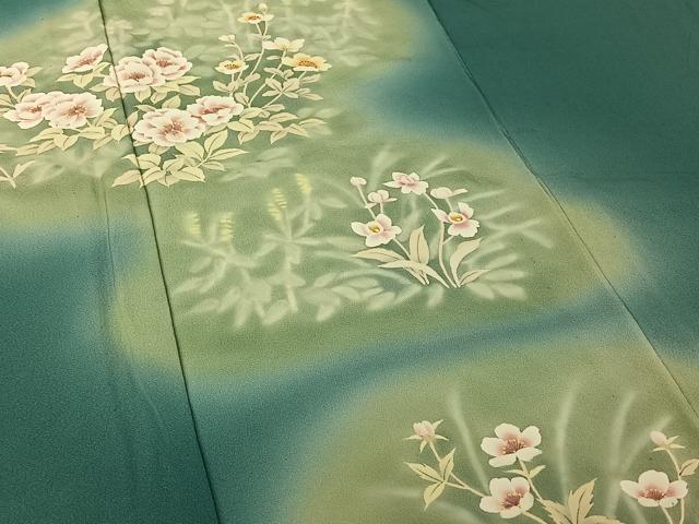 平和屋着物▽訪問着 単衣 作家物 手描き 草花文 暈し染め 正絹 逸品 AABK3791jh