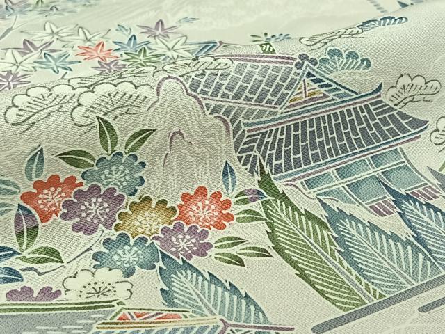 平和屋着物▽訪問着 単衣 風景花文 暈し染め 正絹 逸品 AABK3795jh