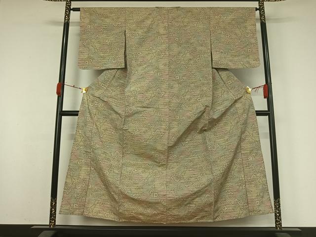 平和屋着物▽上質な紬 単衣 草花文 正絹 逸品 AABK3796jh
