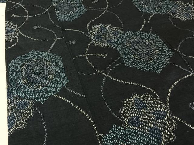 平和屋着物▽上質な紬 単衣 正倉院花文 正絹 逸品 AABK3798jh
