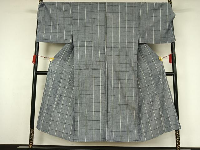 平和屋着物▽男性 小紋 単衣 格子 綿 AABK3805jh