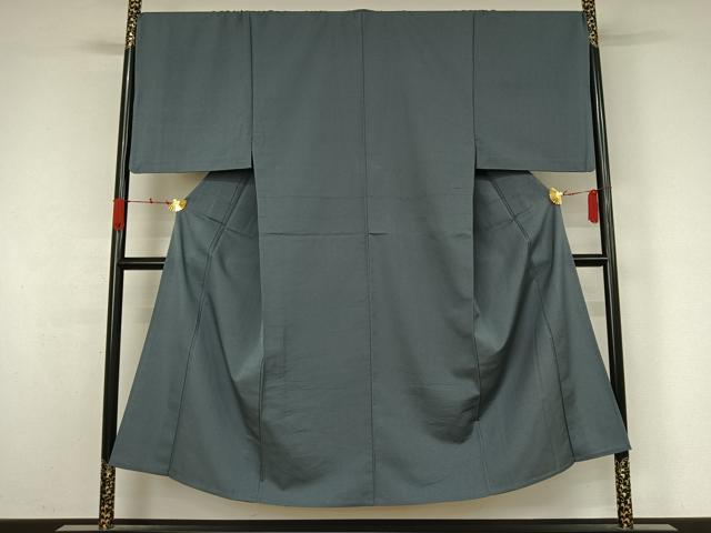 平和屋着物▽男性 紬 単衣 藍鼠色 お召縮緬 正絹 逸品 AABK3806jh