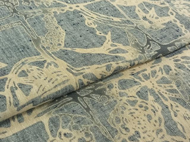 平和屋着物▽小紋 単衣 型染め 花蝶文 綿 AABK3812jh