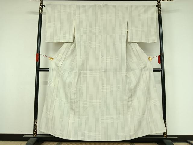 平和屋着物▽本塩沢 単衣 110亀甲 横段文 正絹 逸品 AABK3813jh