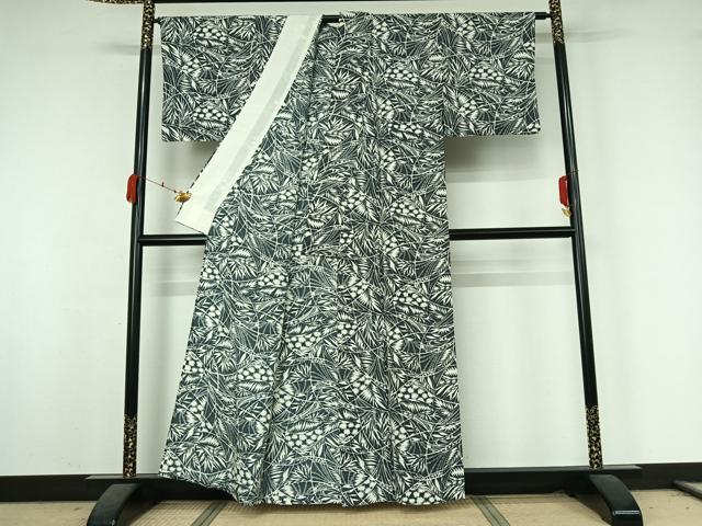 平和屋着物▽上質な小紋 単衣 草花文 正絹 逸品 未使用 AABK3814jh