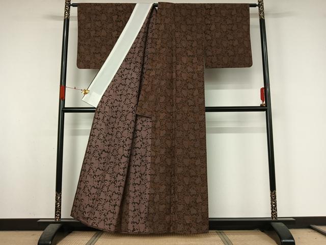 平和屋着物▽上質な小紋 単衣 紬地 更紗花文 正絹 逸品 AABK3816jh