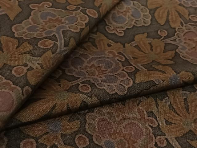 平和屋着物▽上質な小紋 単衣 紬地 更紗花文 正絹 逸品 AABK3816jh