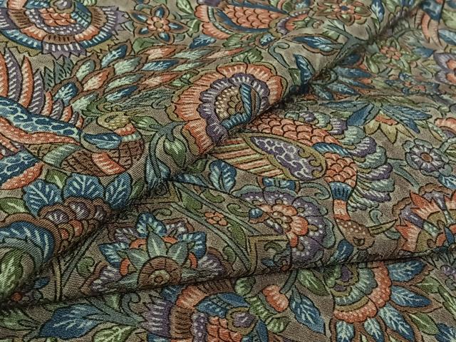 平和屋着物●上質な小紋 単衣 手描き 更紗花鳥文 正絹 逸品 AABK3822jh