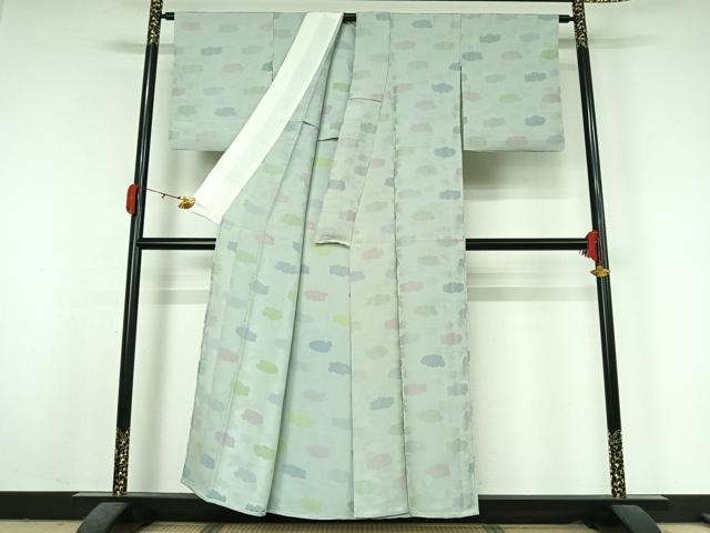 平和屋着物●上質な小紋 単衣 草花文 地紋起こし 正絹 逸品 AABK3828jh