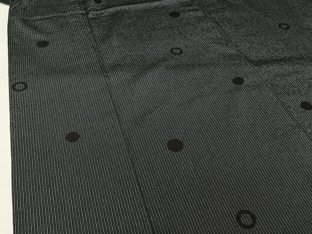 平和屋着物▽塩沢紬 単衣 丸文 黒地 証紙付き 正絹 逸品 AABK3830jh