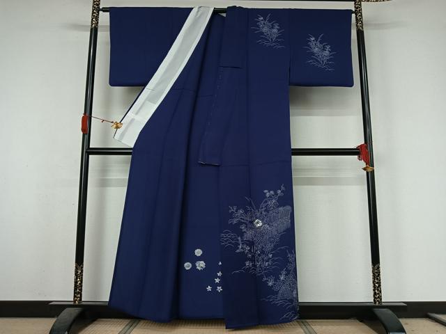 平和屋着物▽訪問着 単衣 手描き 刺繍 花籬文 正絹 逸品 AABK3831jh