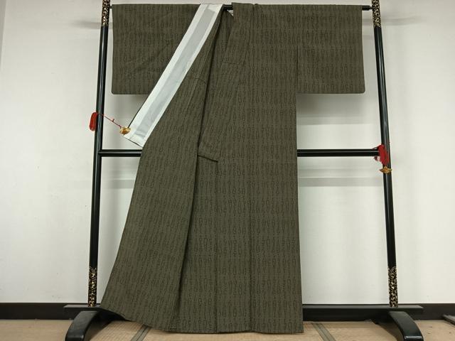 平和屋着物▽お召 単衣 幾何学文様 正絹 逸品 AABK3838jh
