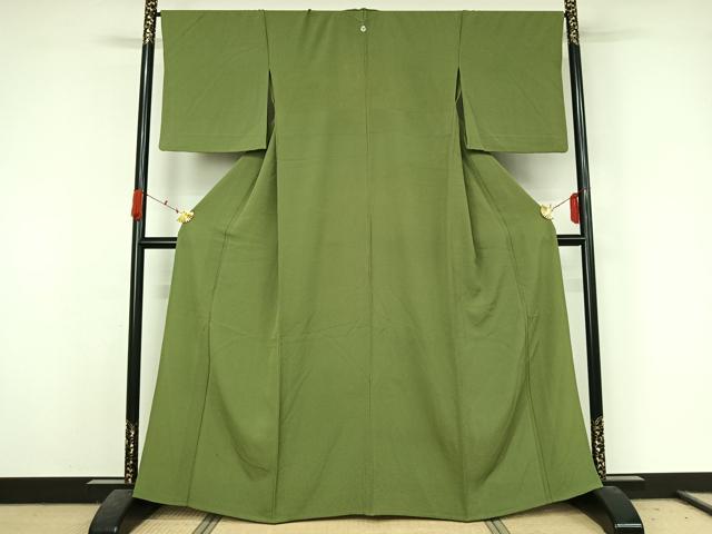 平和屋着物▽上質な色無地 単衣 柳色 正絹 逸品 AABK3840jh