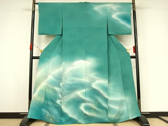 平和屋着物▽訪問着 単衣 寿光織 霞文 暈し染め 金糸 正絹 逸品 AABK3841jh