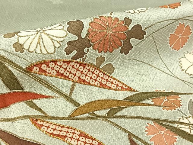 平和屋着物▽訪問着 単衣 駒刺繍 草花文 暈し染め 金彩 正絹 逸品 AABK3844jh