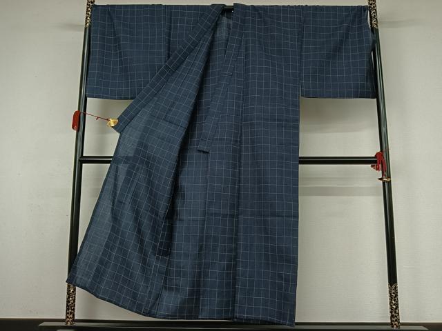 平和屋着物▽男性 小紋 単衣 格子 キングサイズ 綿 AABK3850jh