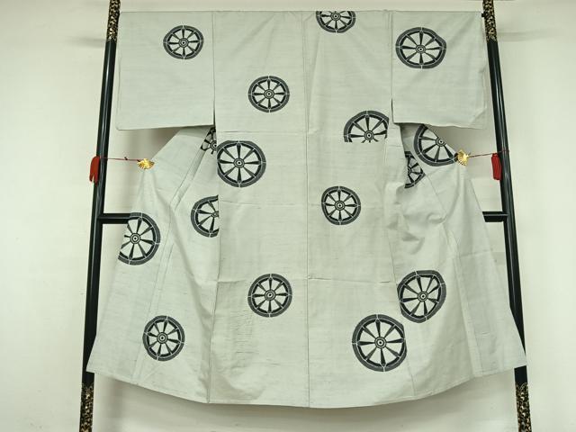 平和屋着物▽男性 紬 単衣 源氏車文 正絹 逸品 AABK3851jh