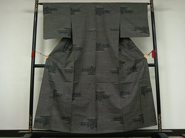 平和屋着物▽本場大島紬 単衣 7マルキ 草花文 正絹 逸品 AABK3854jh