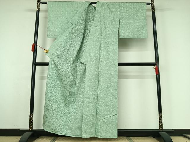 平和屋着物▽お召 単衣 花唐草文 正絹 逸品 AABK3856jh