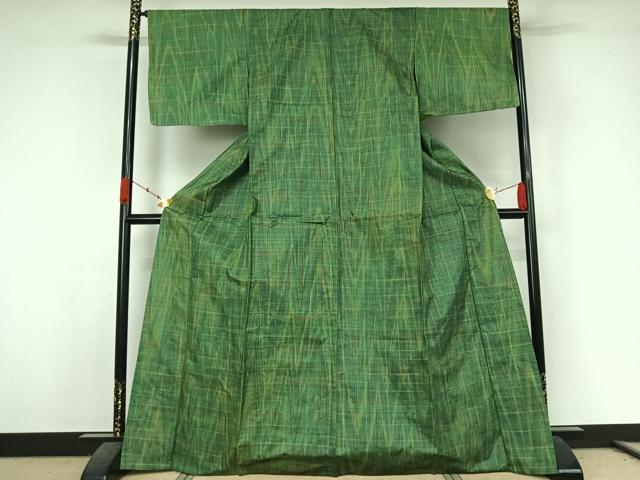 平和屋着物▽上質な紬 単衣 格子 正絹 逸品 未使用 AABK3865jh