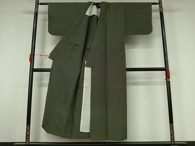 平和屋着物▽上質な紬 単衣 色無地 革色 正絹 逸品 AABK3868jh