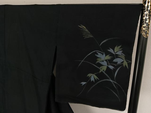 平和屋着物▽訪問着 無双 紗袷 紗×紗 手描き 薄 黒地 金彩 正絹 逸品 AABK3873jh