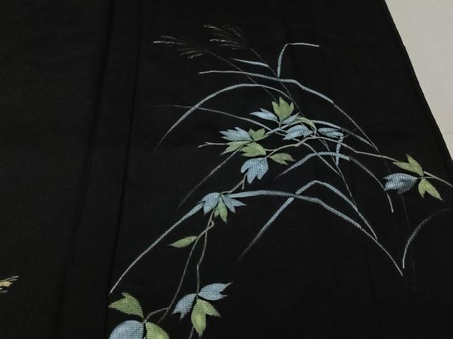 平和屋着物▽訪問着 無双 紗袷 紗×紗 手描き 薄 黒地 金彩 正絹 逸品 AABK3873jh
