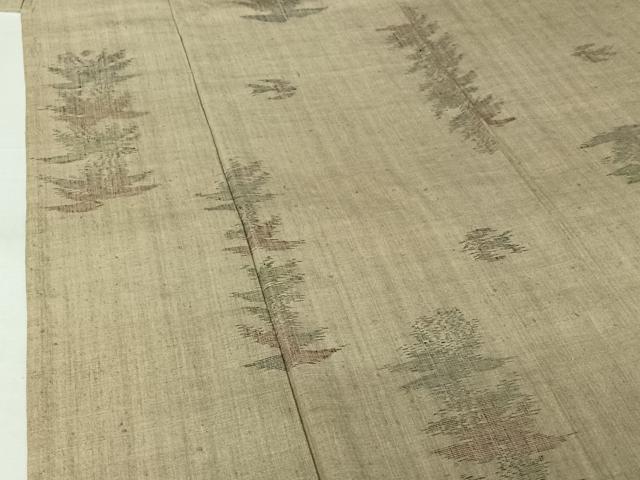 平和屋着物▽上質な紬 単衣 ちぢみ織 笹の葉文 正絹 逸品 AABK3876jh