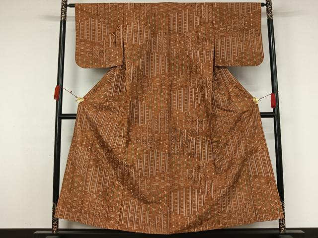 平和屋着物▽上質な紬 単衣 琉球絣文様 正絹 逸品 AABK3878jh